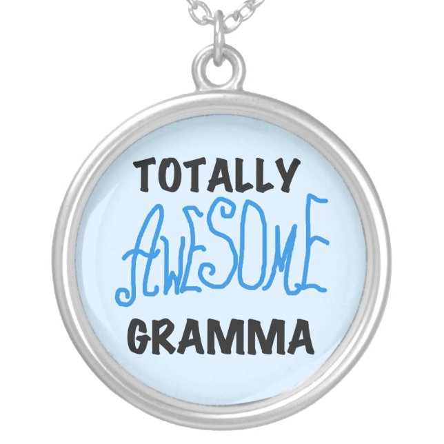 Totally Awesome Gramma Blue Tshirts Gifts Silver Plated Necklace (Front)