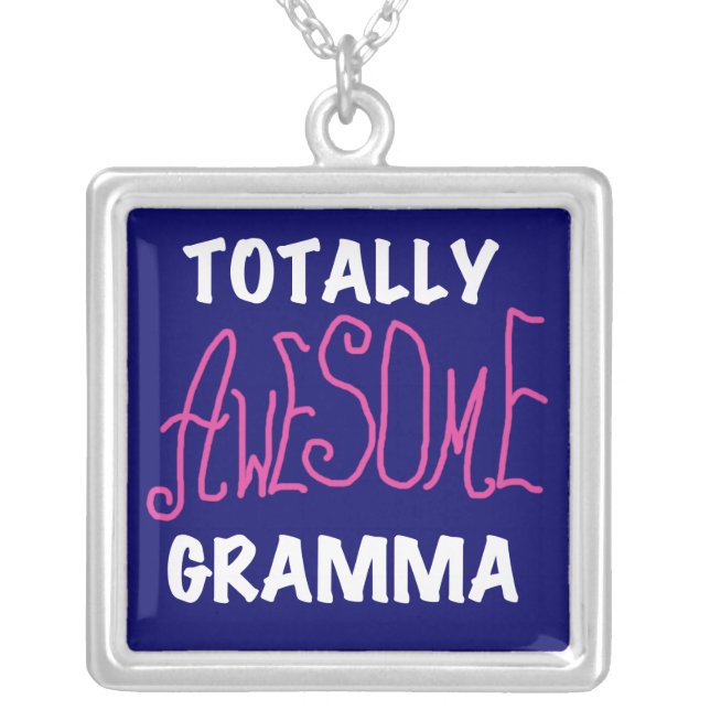 Totally Awesome Gramma Pink T-shirts Gifts Silver Plated Necklace (Front)