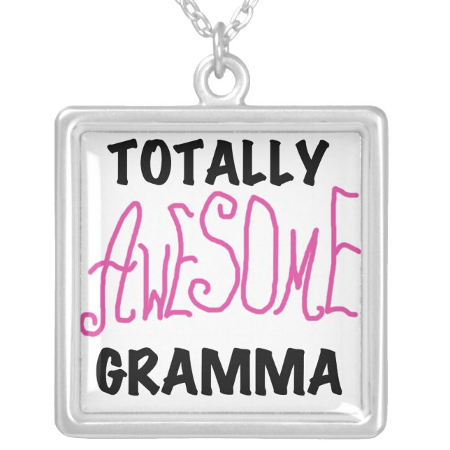 Totally Awesome Gramma Pink Tshirts Gifts Silver Plated Necklace (Front)