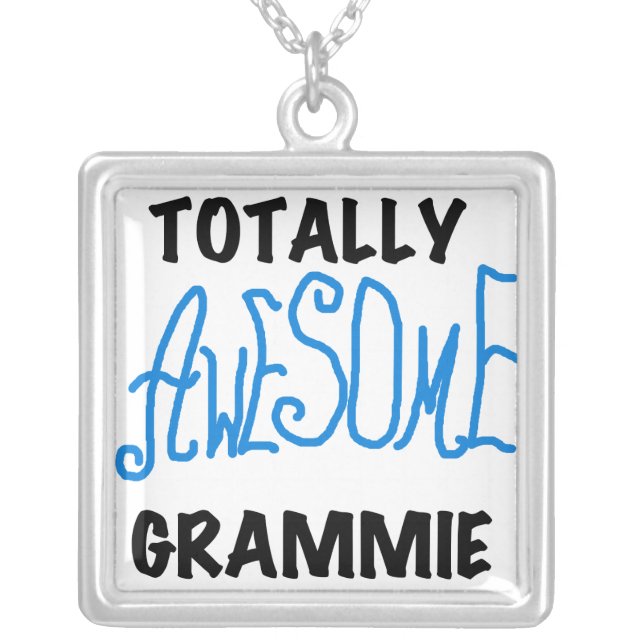 Totally Awesome Grammie Blue T-shirts Gifts Silver Plated Necklace (Front)