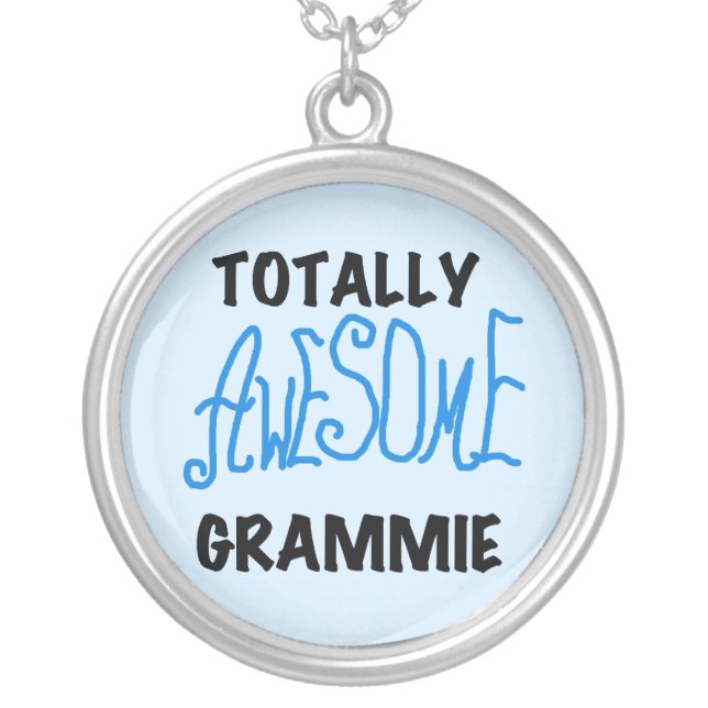 Totally Awesome Grammie Blue T-shirts Gifts Silver Plated Necklace (Front)