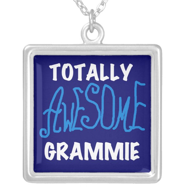 Totally Awesome Grammie Blue Tshirts Gifts Silver Plated Necklace (Front)