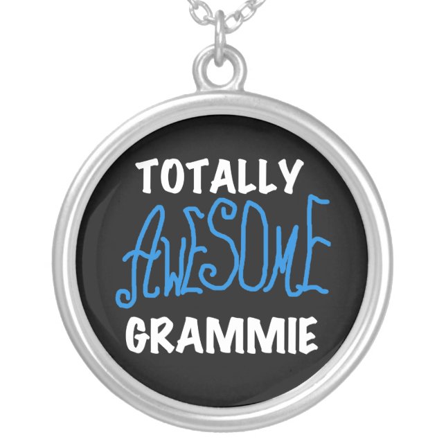 Totally Awesome Grammie Blue Tshirts Gifts Silver Plated Necklace (Front)