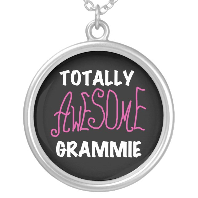 Totally Awesome Grammie Pink T-shirts Gifts Silver Plated Necklace (Front)
