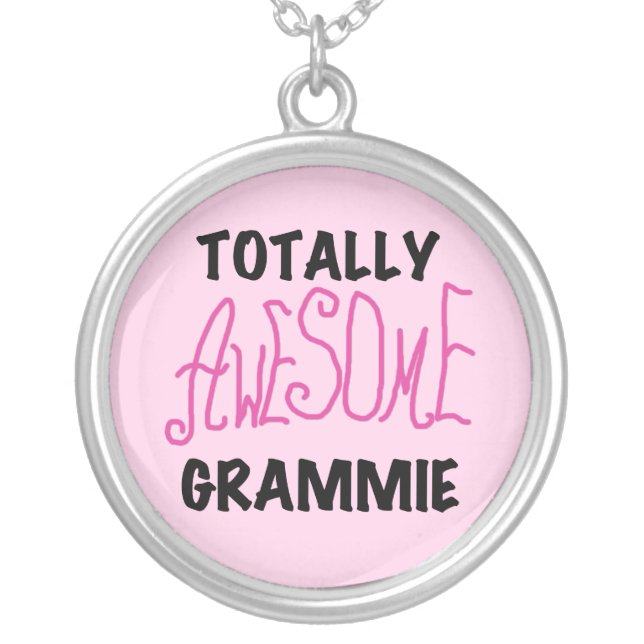Totally Awesome Grammie Pink T-shirts Gifts Silver Plated Necklace (Front)