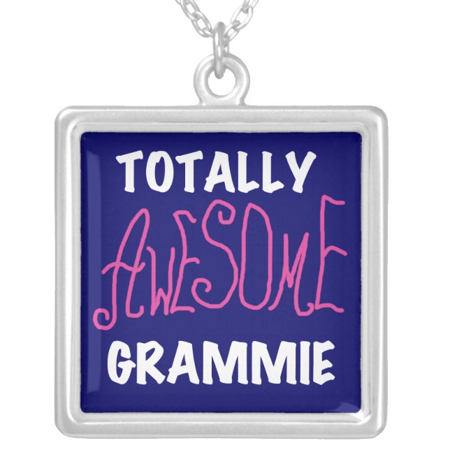 Totally Awesome Grammie Pink T-shirts Gifts Silver Plated Necklace (Front)