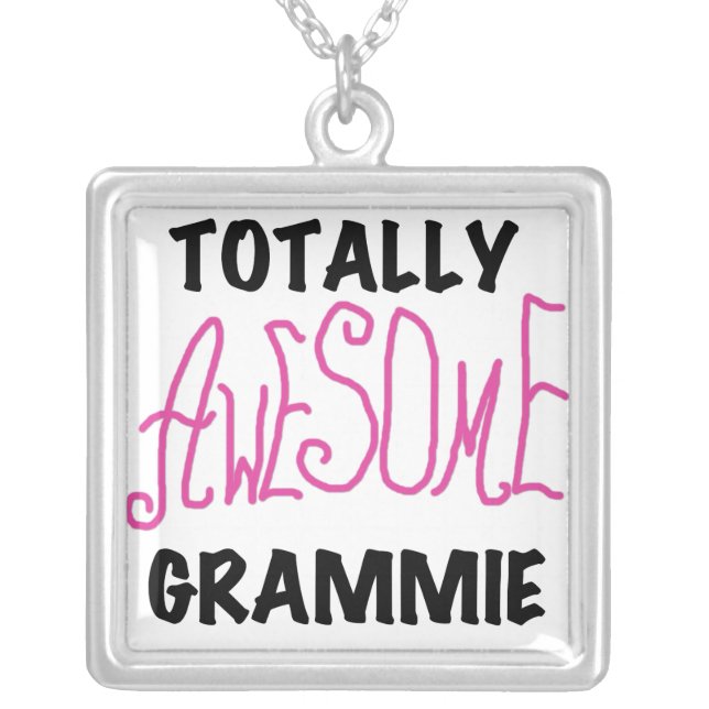 Totally Awesome Grammie Pink T-shirts Gifts Silver Plated Necklace (Front)
