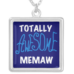 Totally Awesome Memaw Blue T shirts and Gifts Silver Plated Necklace