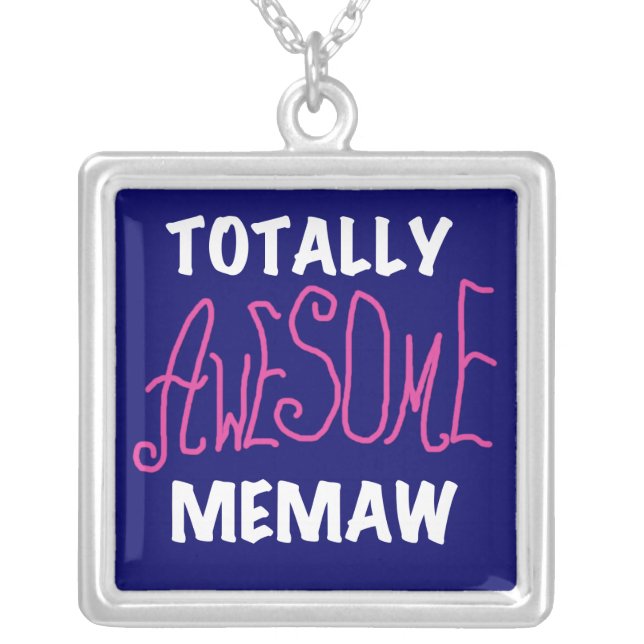 Totally Awesome Memaw Pink T-shirts and Gifts Silver Plated Necklace (Front)