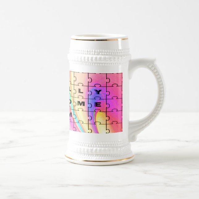 Totally Awesome Mom  Pink Swirl Puzzle Design Beer Stein (Right)