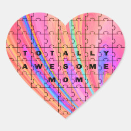 Totally Awesome Mom  Pink Swirl Puzzle Design Heart Sticker