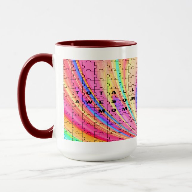 Totally Awesome Mom  Pink Swirl Puzzle Design Mug (Left)