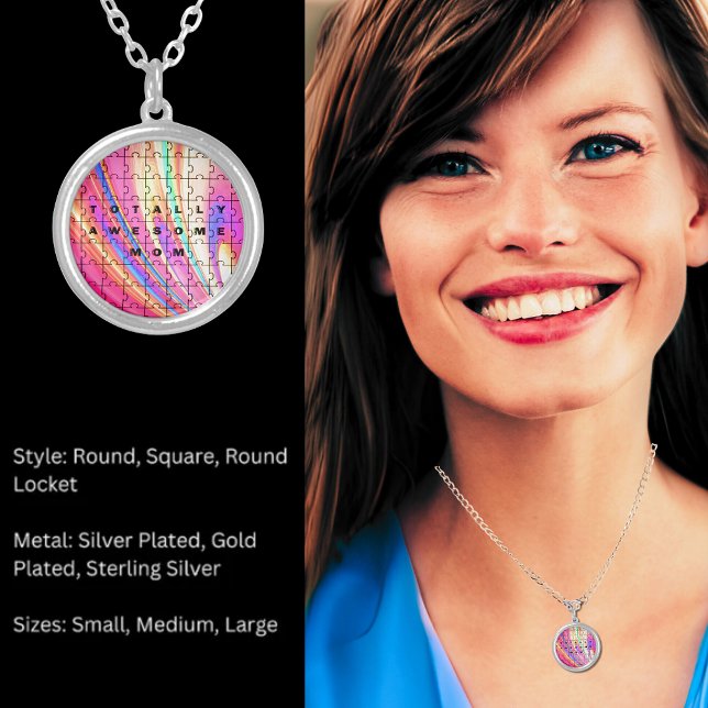 Totally Awesome Mom  Pink Swirl Puzzle Design Silver Plated Necklace (Totally Awesome Mom Pink Swirl Puzzle Design Silver Plated Necklace)