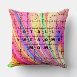 Totally Awesome Mom Pink Swirl Puzzle Design Throw Pillow