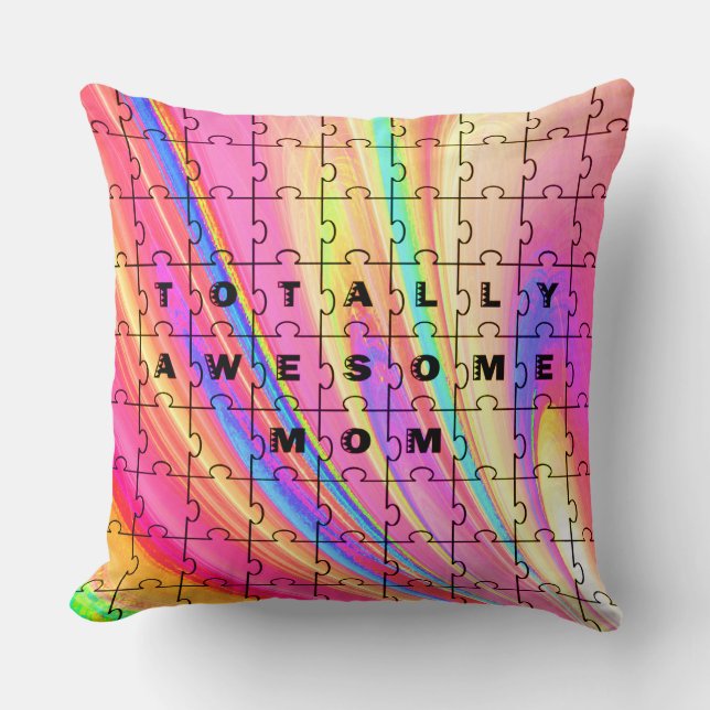 Totally Awesome Mom Pink Swirl Puzzle Design Throw Pillow (Front)