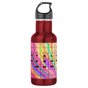 Totally Awesome Mom Pink Swirl Puzzle Design Water Bottle