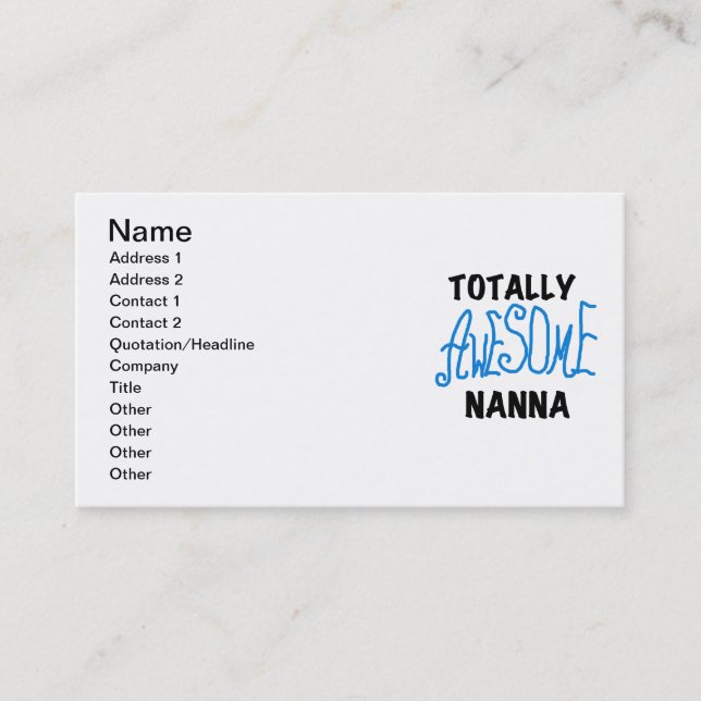 Totally Awesome Nanna Blue T-shirts and GIfts Business Card (Front)