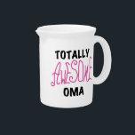 Totally Awesome Oma Pink T-shirts and Gifts Drink Pitcher<br><div class="desc">Totally Awesome Oma T-shirts,  hoodies,  mugs,  oma keepsakes,  cards,  buttons,  stickers,  and more for the totally awesome grandmother or oma to be with bright pink text with black or white text for light and dark colors t-shirts and giffts. Great gifts for great grandparents!</div>