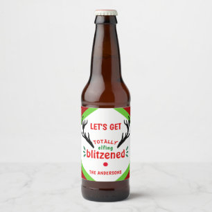 Totally Blitzened Funny Reindeer Christmas Cheer Beer Bottle Label