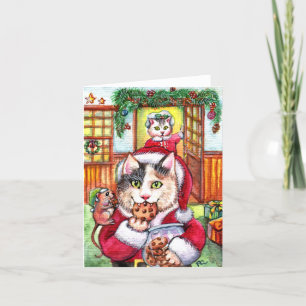 Totally Busted Cat Eating Holiday Joy Cookies Letterpress Thank You Card