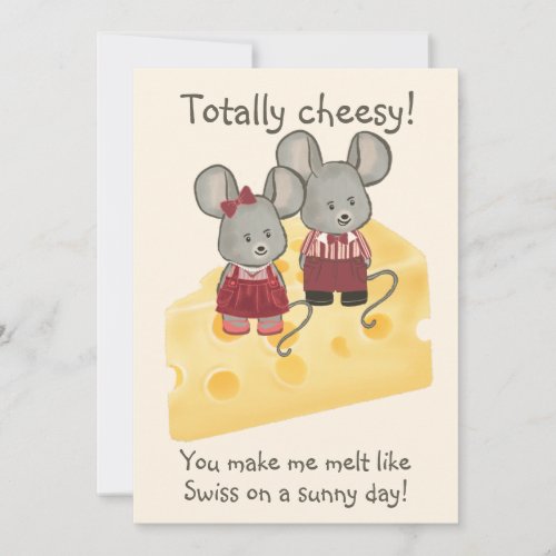 Totally Cheesy Girl  Boy Mouse Sitting on Cheese Holiday Card