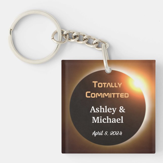Totally Committed Eclipse Theme Wedding Keychain (Front)