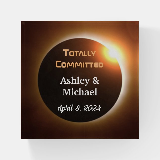 Totally Committed Eclipse Theme Wedding Paperweight (Front)