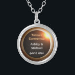 Totally Committed Eclipse Theme Wedding Silver Plated Necklace<br><div class="desc">2024 is the year of the total solar eclipse that passes over the United States. It is an awesome event, and one that makes a great theme for an engagement, wedding or commitment ceremony. The image of the solar eclipse appears to glow with the diamond of a wedding ring just...</div>