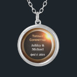 Totally Committed Eclipse Theme Wedding Silver Plated Necklace<br><div class="desc">2024 is the year of the total solar eclipse that passes over the United States. It is an awesome event, and one that makes a great theme for an engagement, wedding or commitment ceremony. The image of the solar eclipse appears to glow with the diamond of a wedding ring just...</div>