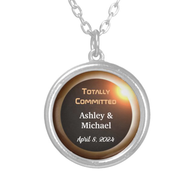 Totally Committed Eclipse Theme Wedding Silver Plated Necklace (Front)