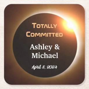 Totally Committed Eclipse Theme Wedding Square Paper Coaster