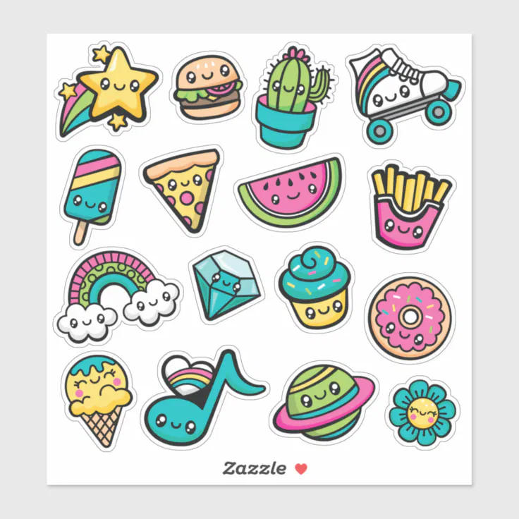 Set Kawaii Icons Cute Sticker Collection Stock Vector (Royalty