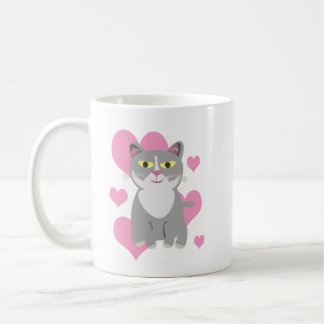 Totally Cute Grey Cat Love Art Fun Cartoon Coffee Mug