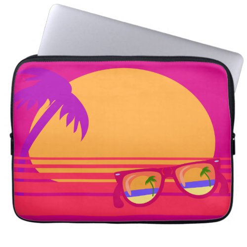 Totally Eighties Beach Fun Neon Sunset Laptop Sleeve