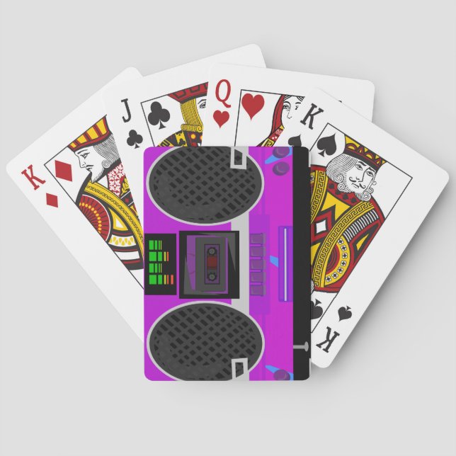 Totally Eighties Purple Boombox Illustration Poker Cards (Back)