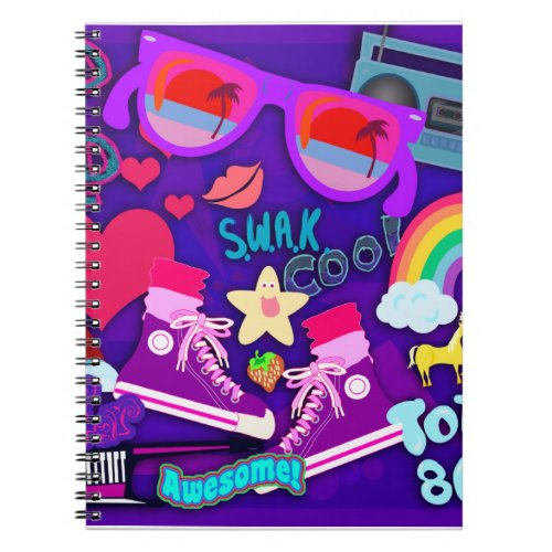 Totally Eighties Purple Collage Notebook
