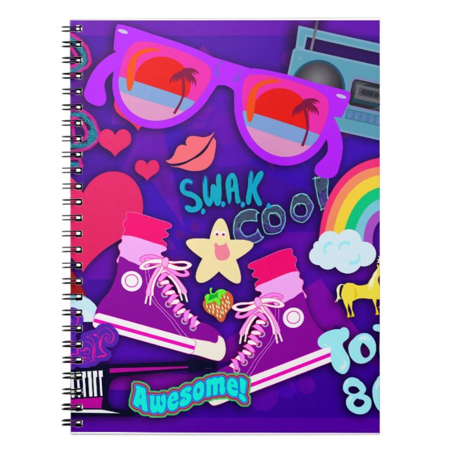 Totally Eighties Purple Collage Notebook (Front)