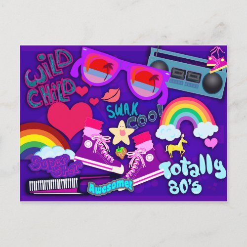 Totally Eighties Purple Collage Postcard