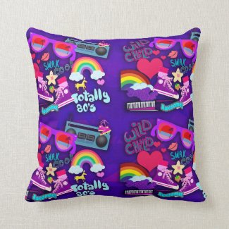 Totally Eighties Purple Collage Throw Pillow