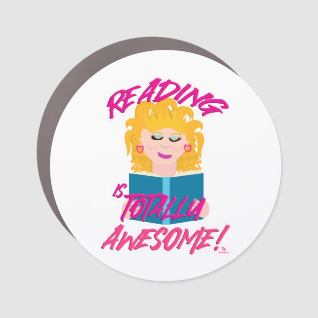 Totally Eighties Reading Retro Book Love Cartoon Car Magnet (Front)