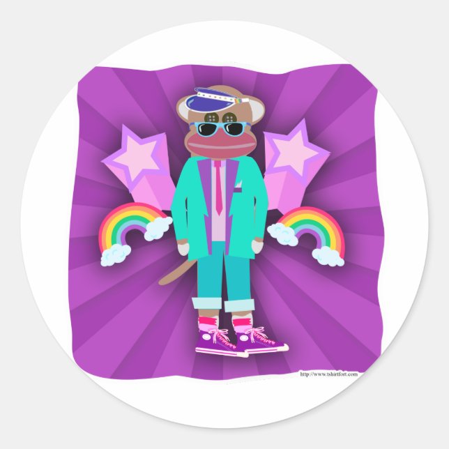 Totally Eighties Sock Monkey Classic Round Sticker (Front)