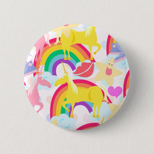 Totally Eighties Unicorn Rainbow Explosion Button (Front)