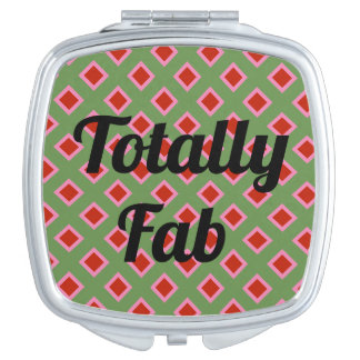 Totally Fab Quote with Red Diamond Pattern Text Compact Mirror