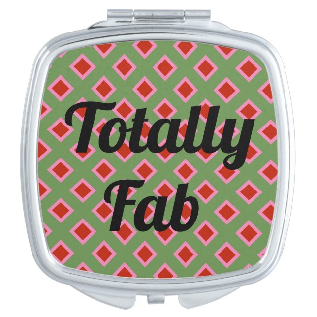 Totally Fab Quote with Red Diamond Pattern Text Compact Mirror (Front)