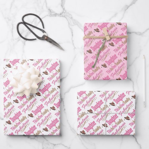 Totally Fabulous Daughter Pink Butterfly Wrapping Paper Sheets