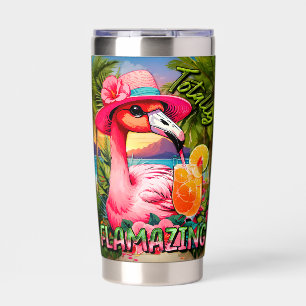 Totally Flamazing Pink Flamingo Beach Drink Insulated Tumbler
