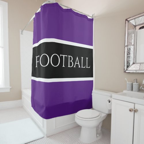 Totally Football Motto Black Purple Stripes Shower Curtain