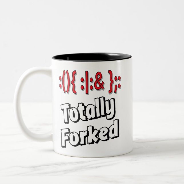 Totally Forked- Fork Bomb - Gnu Linux Theme Two-Tone Coffee Mug (Left)