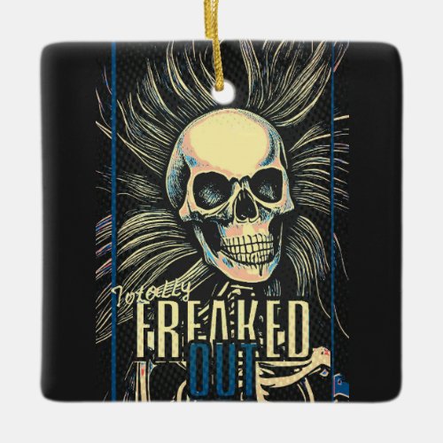 Totally freaked out Funny skeleton  Throw Pillow Ceramic Ornament