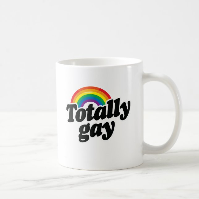 TOTALLY GAY RAINBOW - WHITE -.png Coffee Mug (Right)